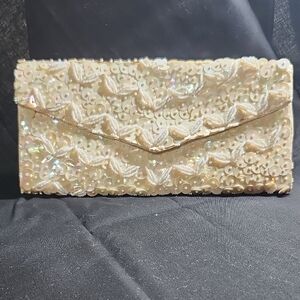 Elegant Cream Sequin Clutch